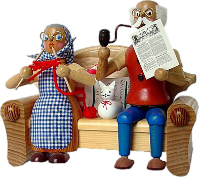 Oma und Opa Räucherfigur auf dem Sofa
